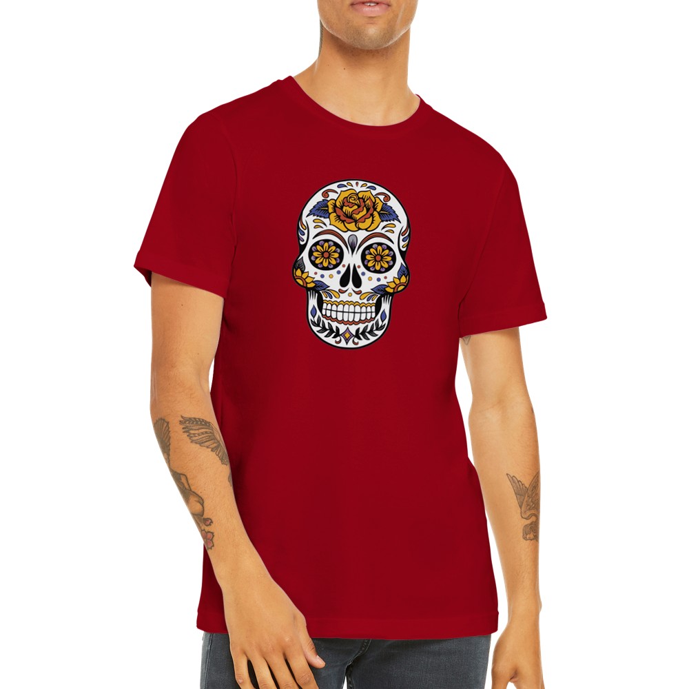 Artwork T-Shirts - Flower Power Skull Artwork - Premium Unisex T-Shirt 