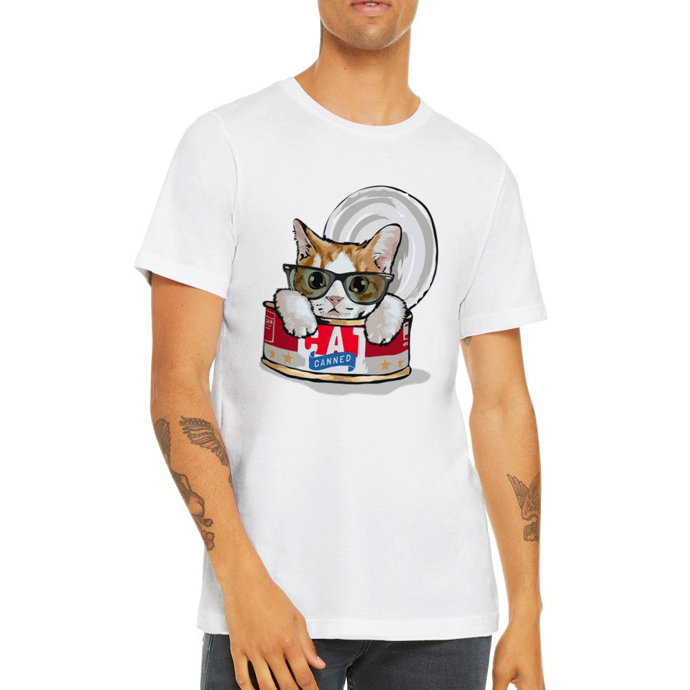 Funny T-Shirts - Cat - Cat In A Can - Premium Unisex T-shirt
