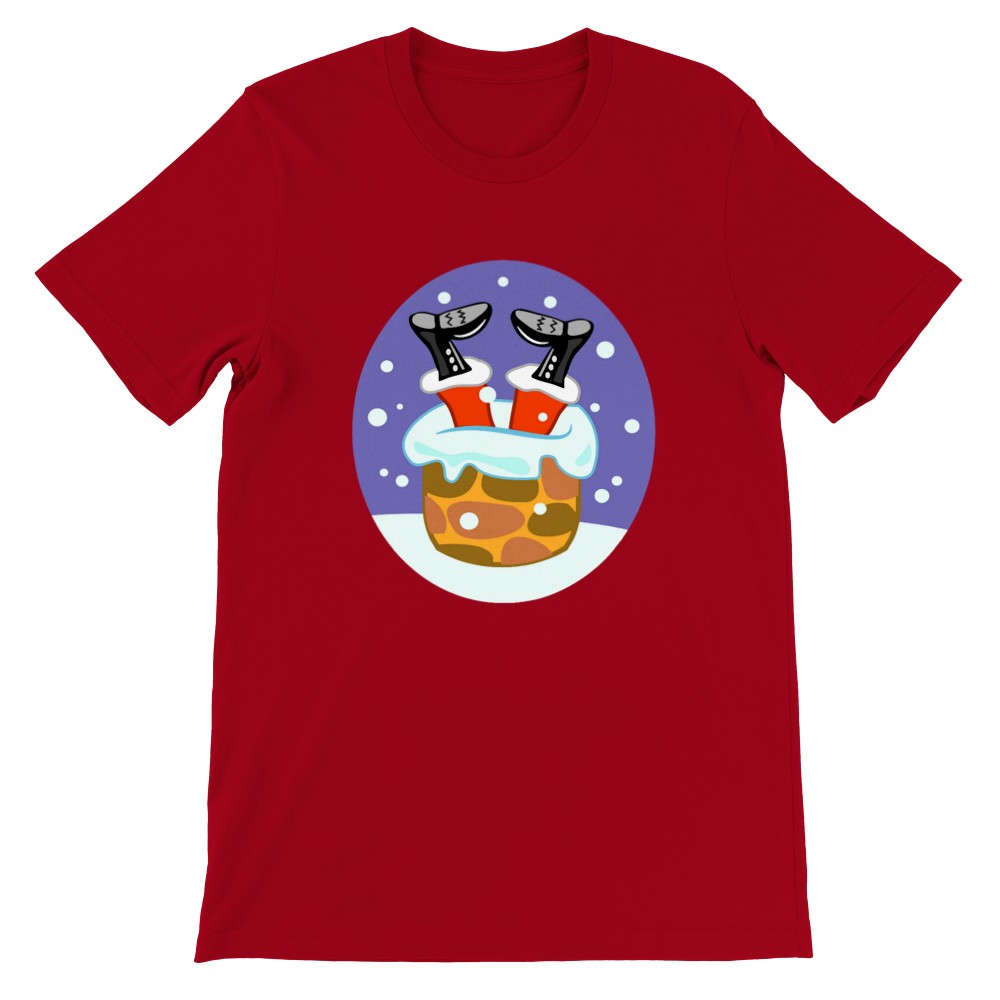 Funny T-Shirts - Stuck Santa - Premium Unisex Crewneck T-Shirt 