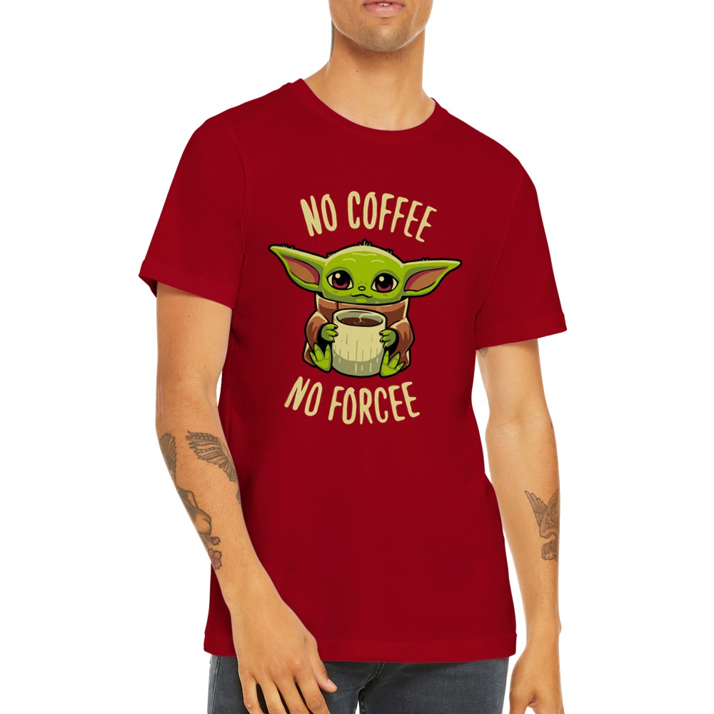 Citat T-shirt - Sjove Designs Artwork - Yoda No Coffee No Forcee Premium Unisex T-shirt