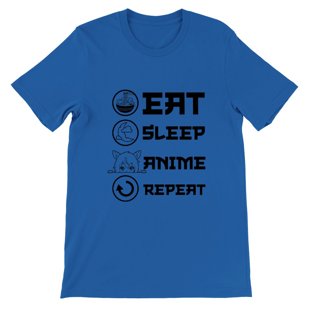 Zitat T-Shirt - Anime - Essen, Schlafen, Anime, Wiederholen - Premium Unisex T-Shirt 