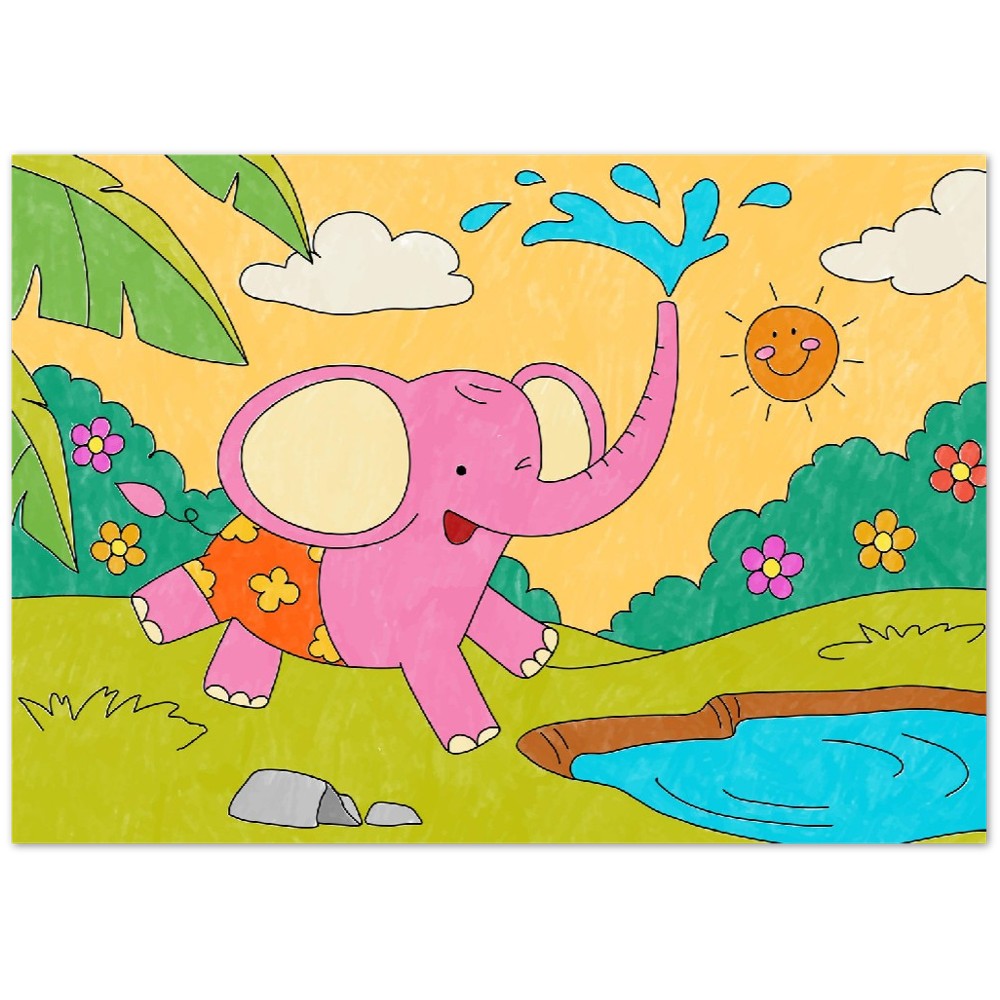 Poster – Buntes Elefanten-Kinderposter – Mattes Museumspapier 