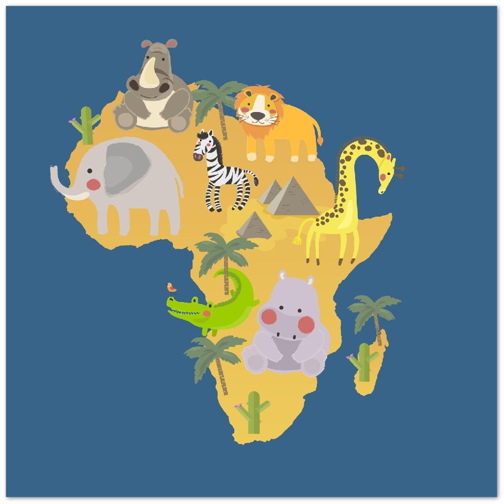 Børneplakater - Illustration af dyrelivshabitater Afrika - Premium Mat Plakat Papir