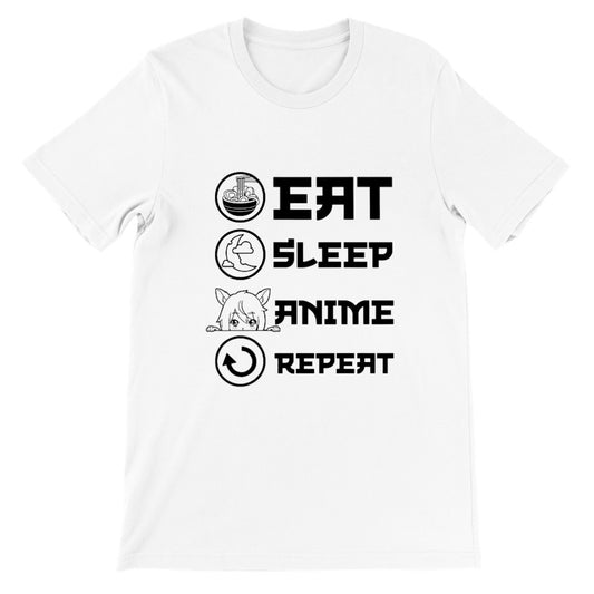 Zitat T-Shirt - Anime - Essen, Schlafen, Anime, Wiederholen - Premium Unisex T-Shirt 