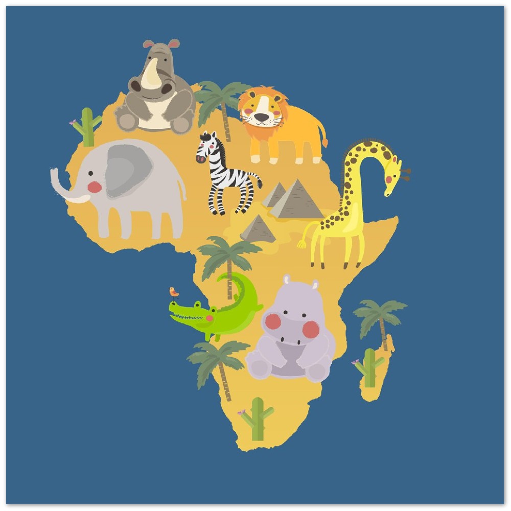 Børneplakater - Illustration af dyrelivshabitater Afrika - Premium Mat Plakat Papir