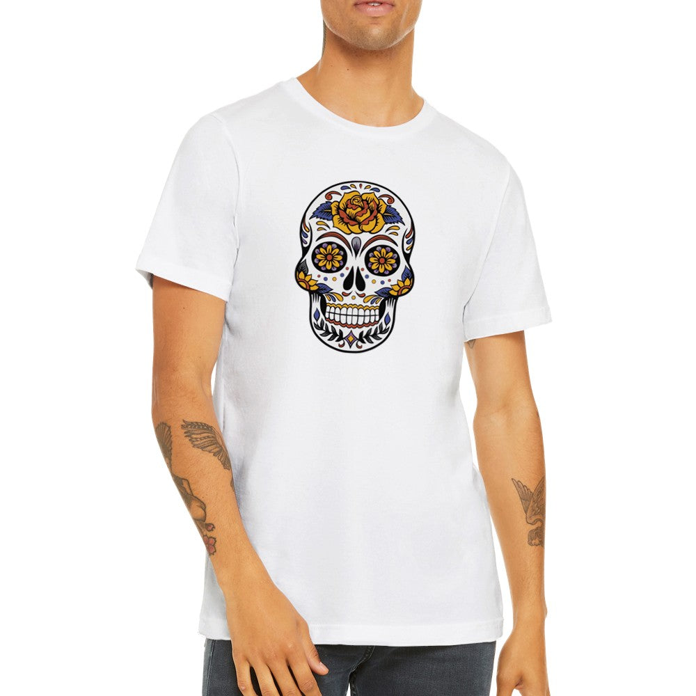 Artwork T-Shirts - Flower Power Skull Artwork - Premium Unisex T-Shirt 