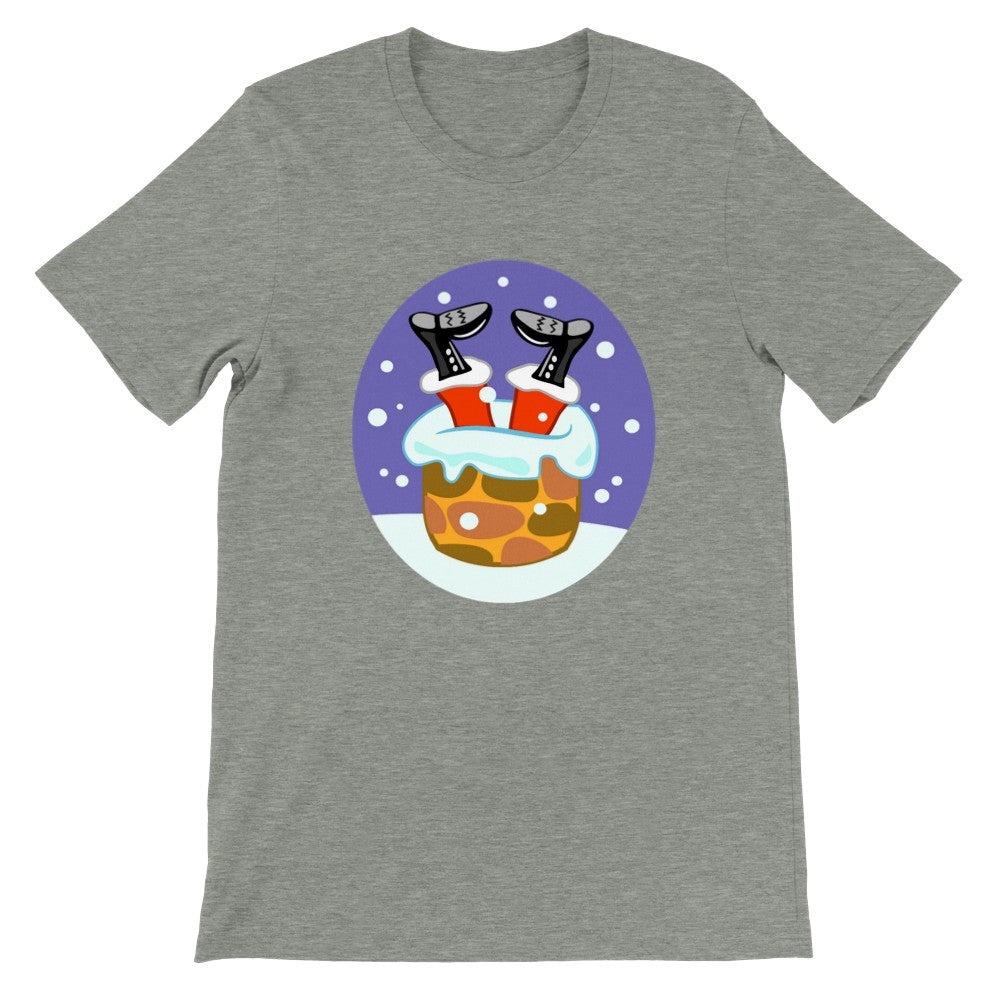 Funny T-Shirts - Stuck Santa - Premium Unisex Crewneck T-Shirt 