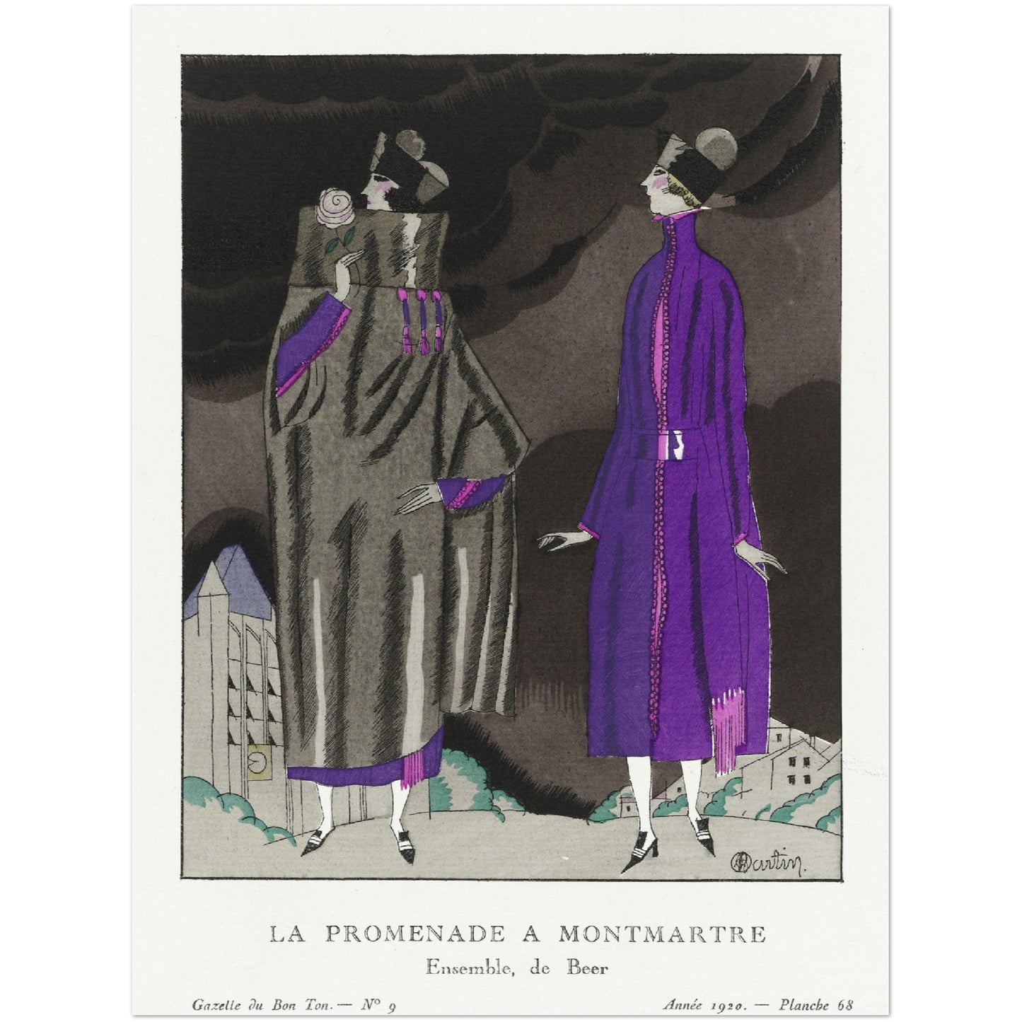 Poster - La promenade a Montmartre, Ensemble, de Beer (1920) Charles Martin - Premium Matte Paper 