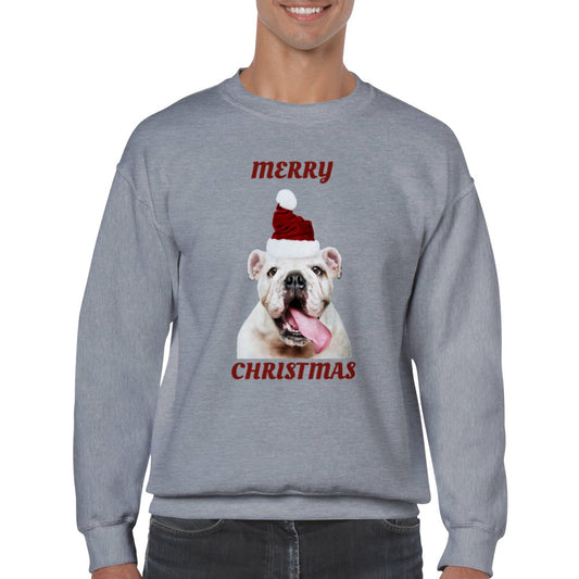 Sweatshirt - Merry Christmas Happy Bulldog - Klassisk Unisex Crewneck Sweatshirt