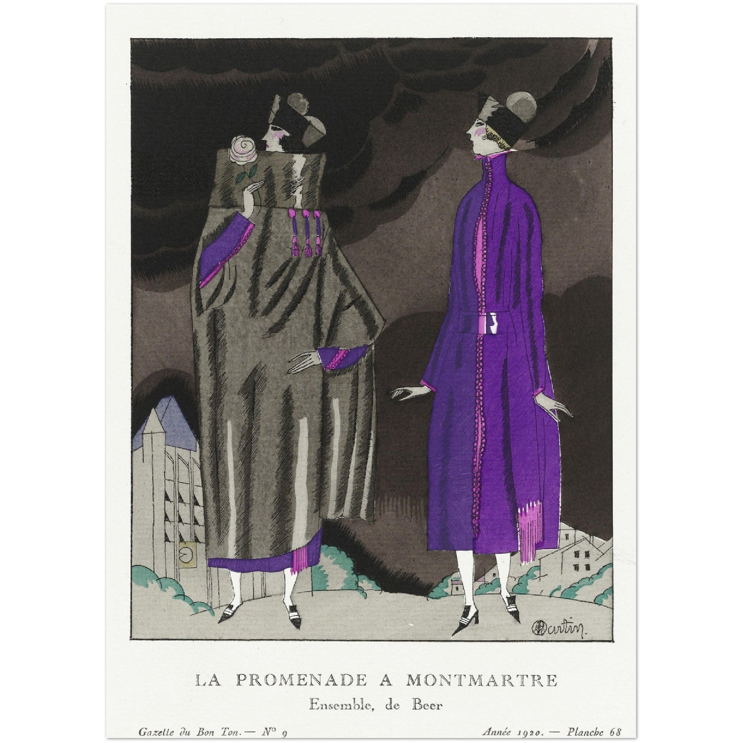 Poster - La promenade a Montmartre, Ensemble, de Beer (1920) Charles Martin - Premium Matte Paper 