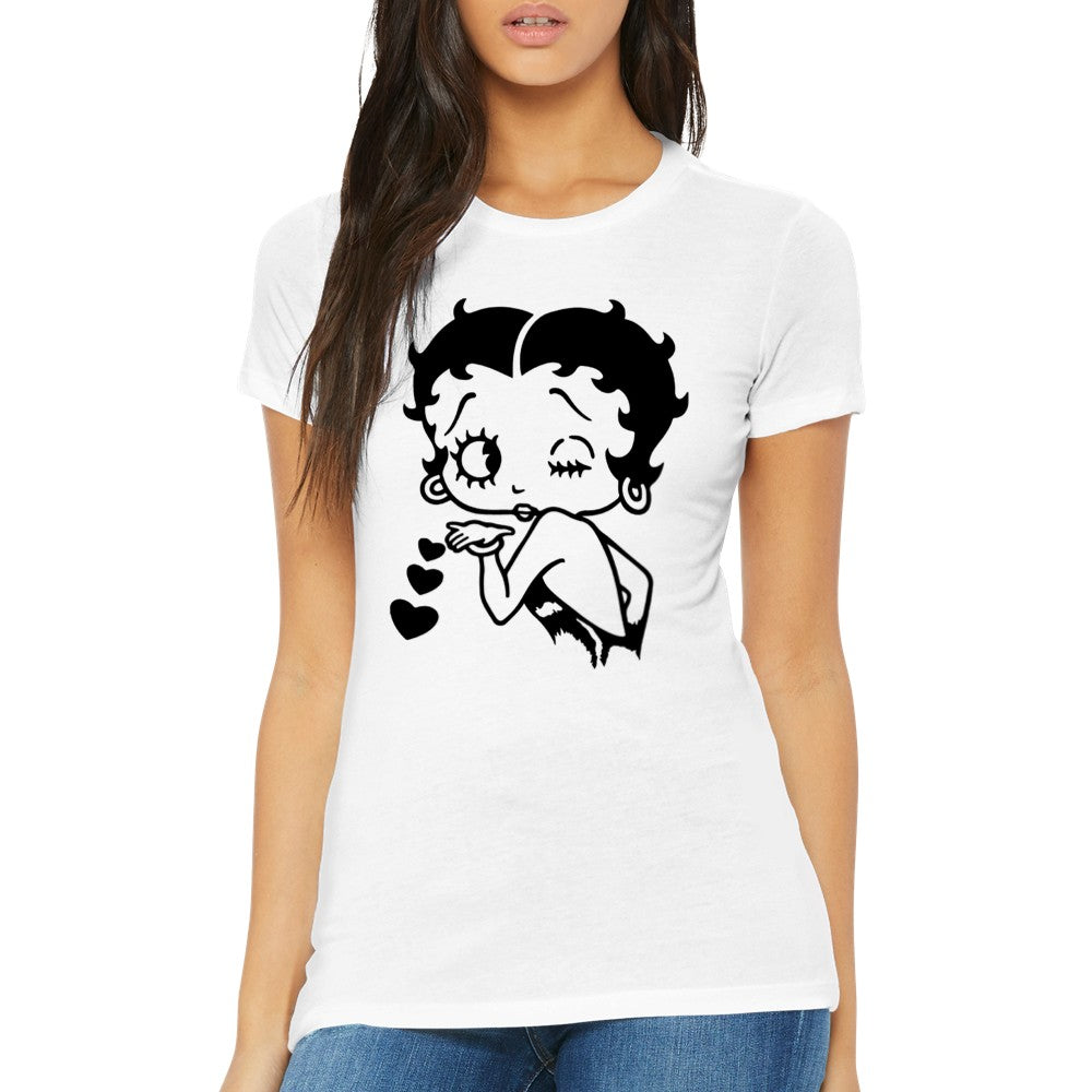 T-Shirt – Betty Boop Kisses Artwork – Premium Damen T-Shirt mit Rundhalsausschnitt 