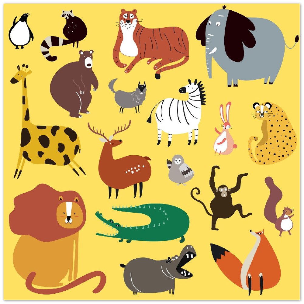 Poster – Buntes Kinderposter mit Tiermotiven – mattes Posterpapier