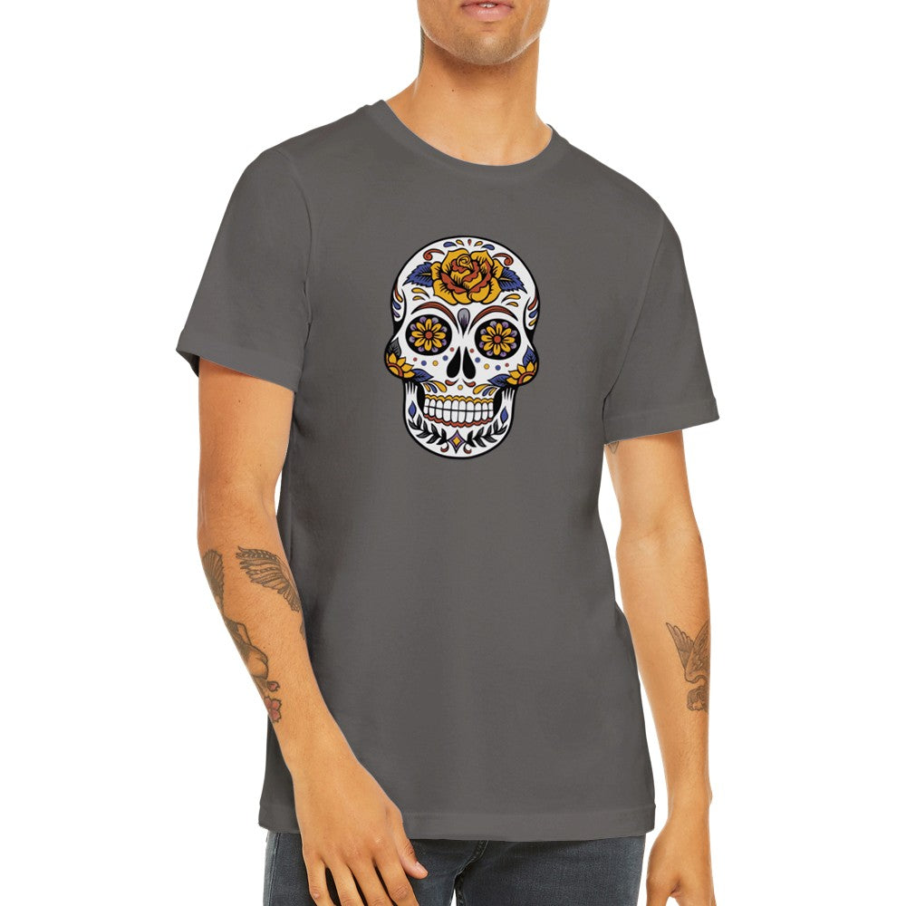 Artwork T-Shirts - Flower Power Skull Artwork - Premium Unisex T-Shirt 