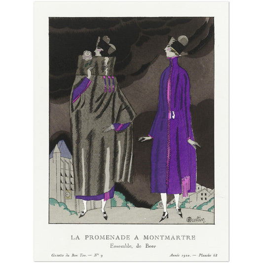 Plakat - La promenade a Montmartre, Ensemble, de Beer (1920) Charles Martin - Premium Mat Papir