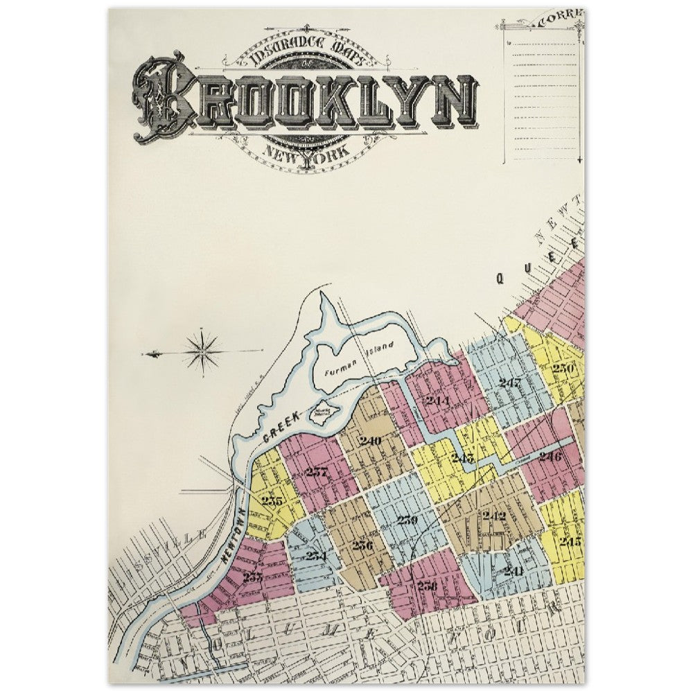 Plakat - Brooklyn New York Sanborn Fire Insurance Kort (1888) - Premium Mat Papir