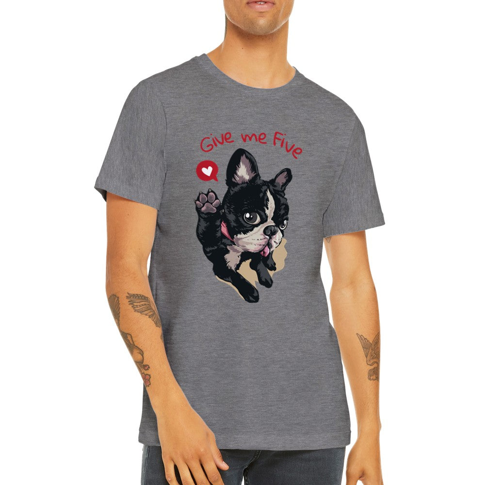 Sjove T-shirts - Fransk Bulldog Give Me Five Premium Unisex T-shirt