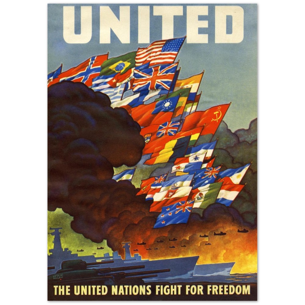Poster "United. The United Nations Fights for Freedom." Propaganda Poster Leslie Ragan
