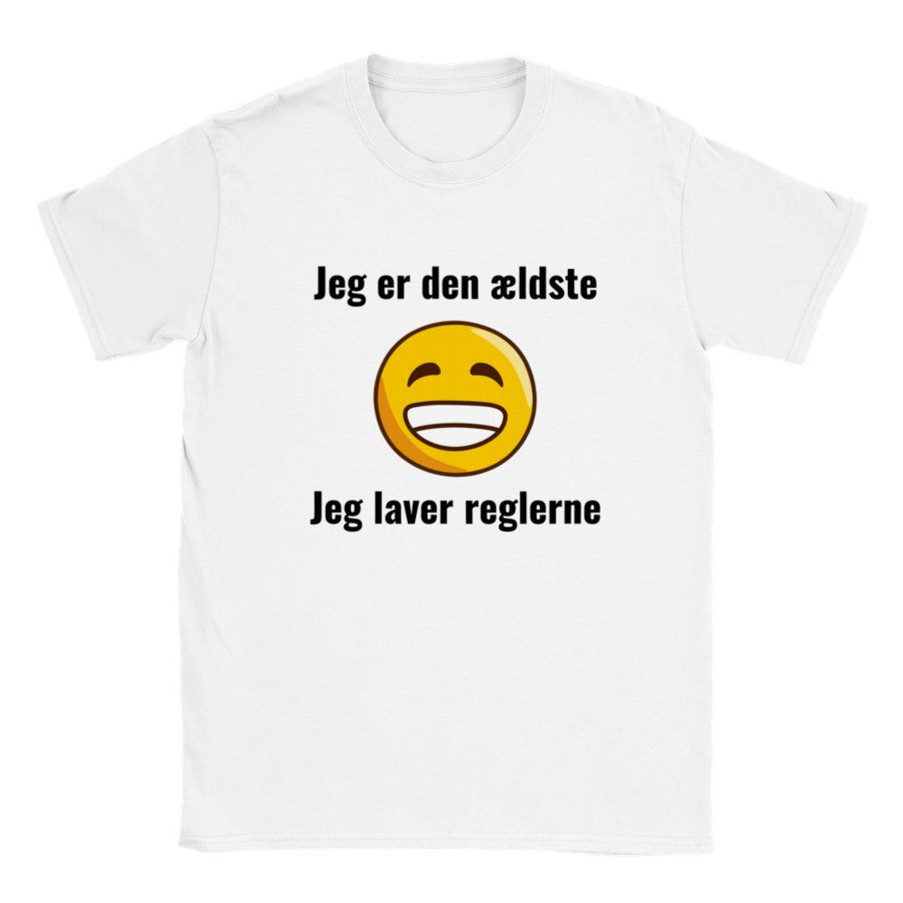 Sjove Børne T-shirts - Jeg er den ældste, Jeg laver reglerne - Børne T-shirt