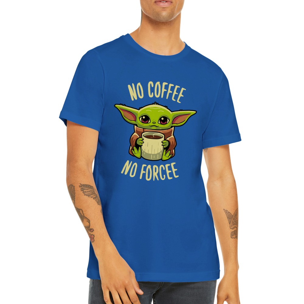 Citat T-shirt - Sjove Designs Artwork - Yoda No Coffee No Forcee Premium Unisex T-shirt