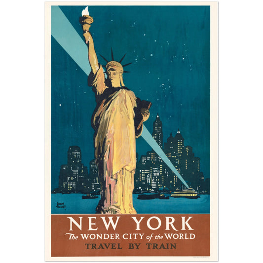 Plakat - New York The Wonder City Of The World Travel By Train (1927) Premium Mat Plakat Papir