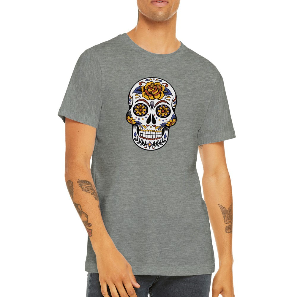 Artwork T-Shirts - Flower Power Skull Artwork - Premium Unisex T-Shirt 