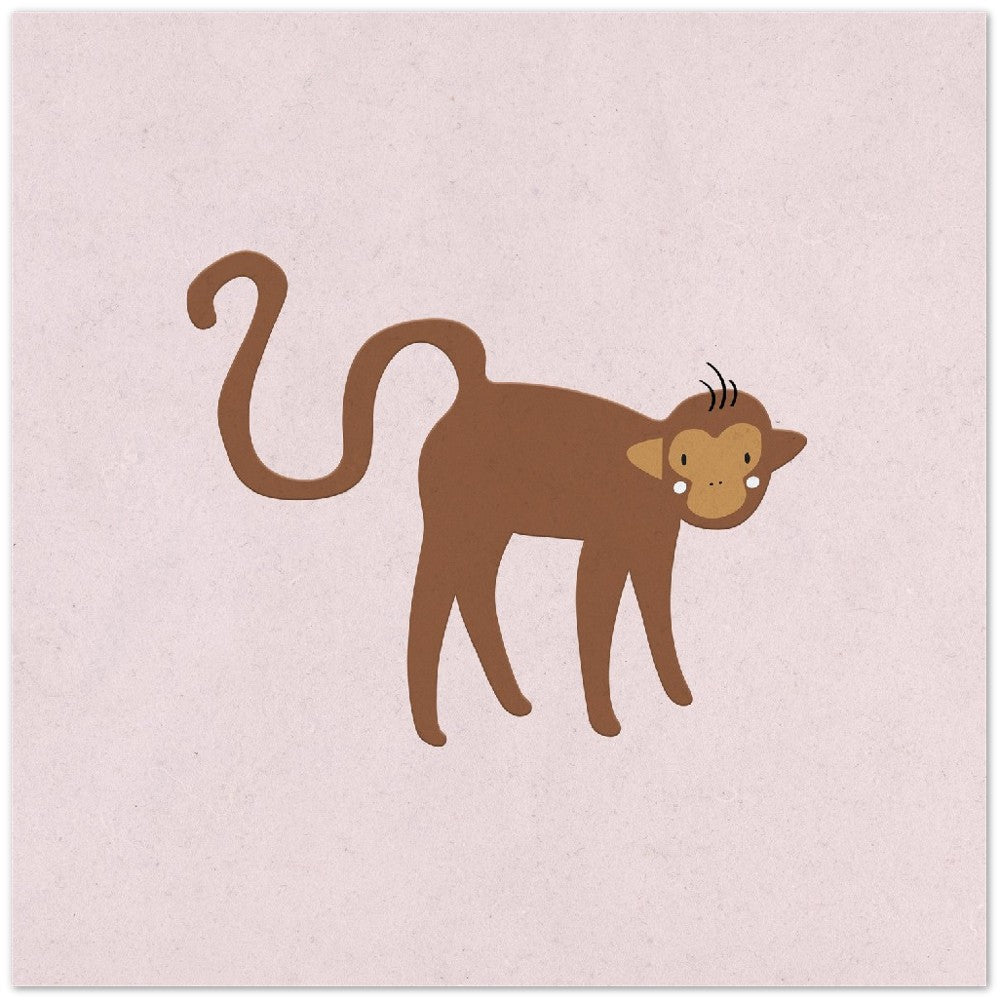Kinderposter – niedliche Illustration eines Affen in Braun – hochwertiges mattes Papier