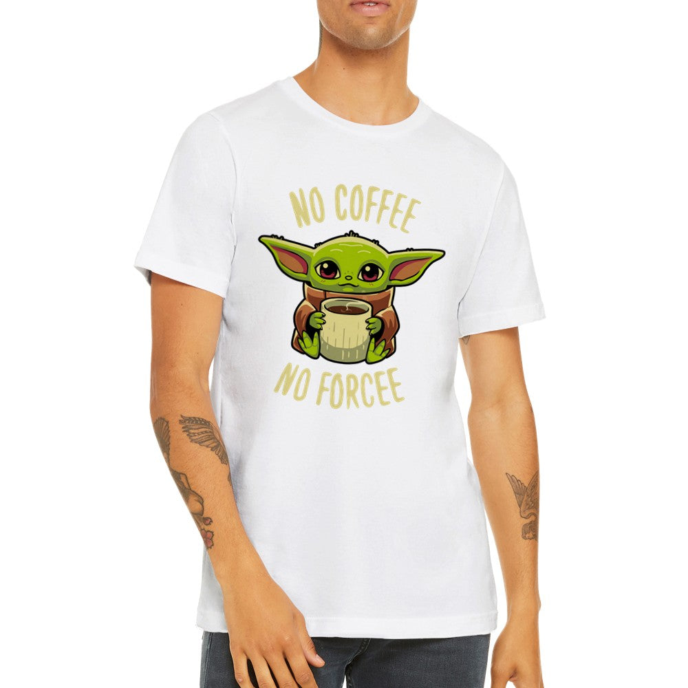 Citat T-shirt - Sjove Designs Artwork - Yoda No Coffee No Forcee Premium Unisex T-shirt