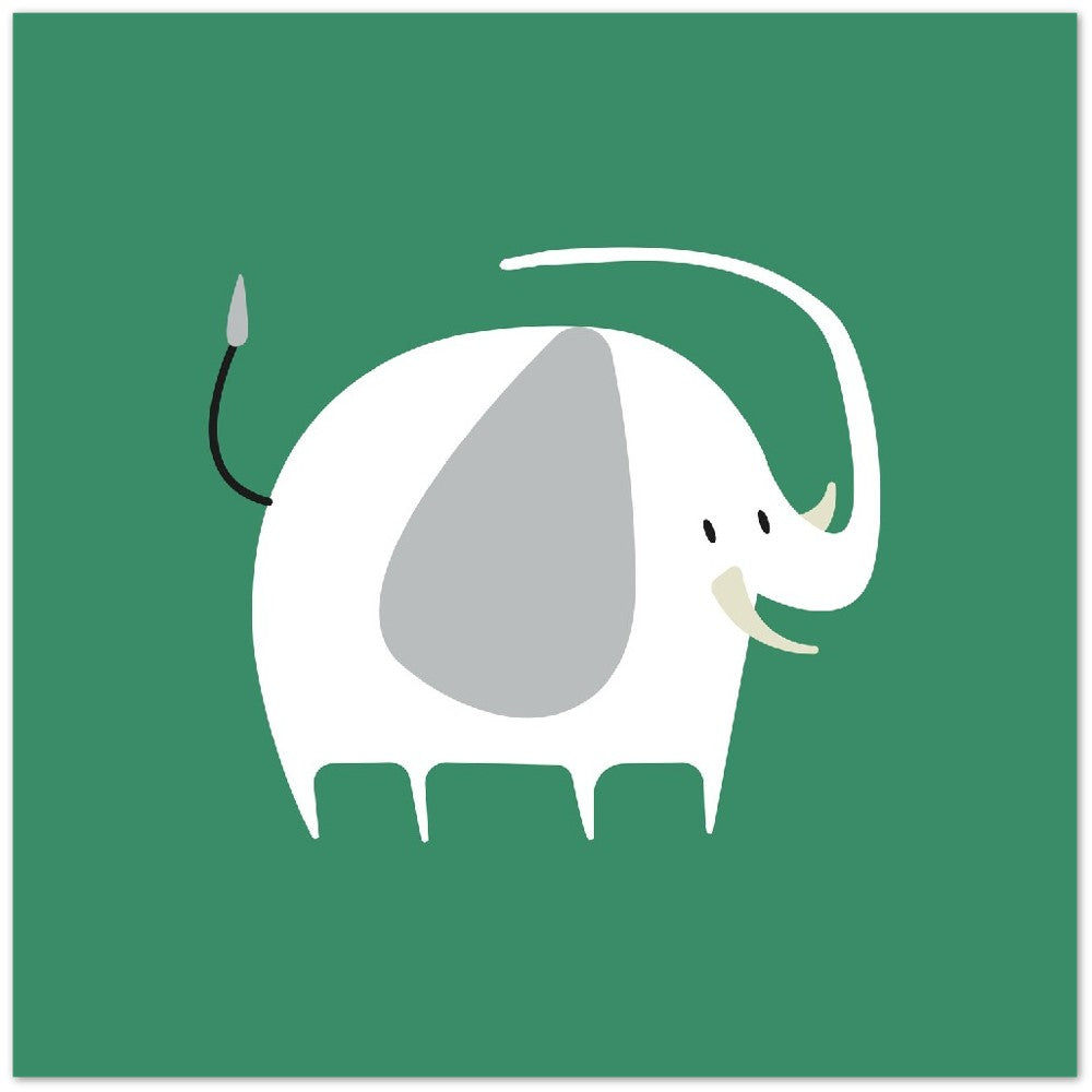 Kinderposter – niedlicher weißer Elefant Illustration grüner Hintergrund Premium Matt Paper