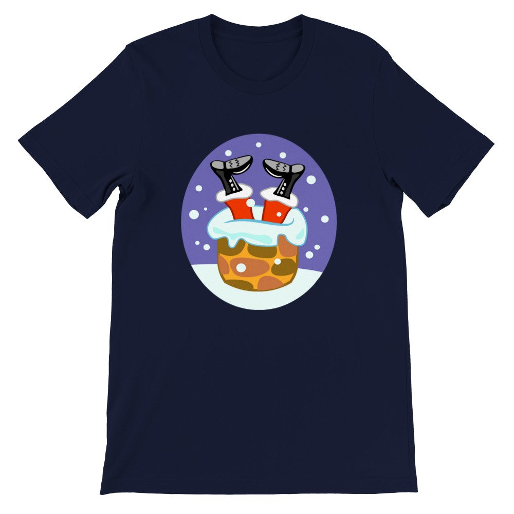 Funny T-Shirts - Stuck Santa - Premium Unisex Crewneck T-Shirt 